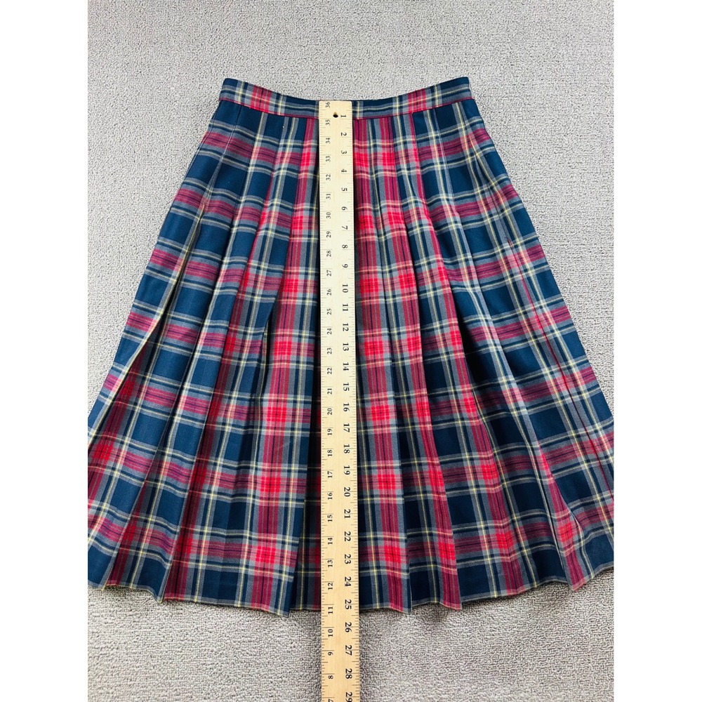 Mango Skirt Women S Blue Red Pleated Midi High Waist Plaid Tartan Collegiate - Picture 4 of 7